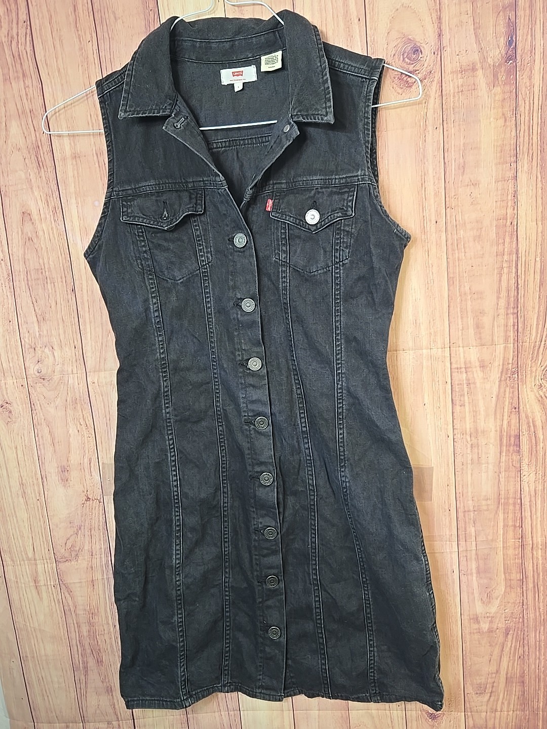 Levi’s Faded Black Denim Mini Dress Sz S Made In SRI LANKA