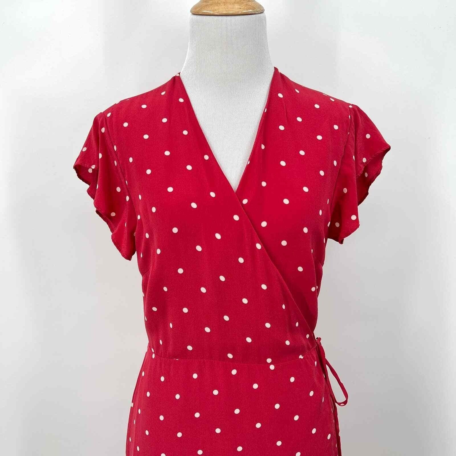 RAILS Leanne Polka Dot Dress Womens Medium Raspberry Red Silk Wrap Mini Short