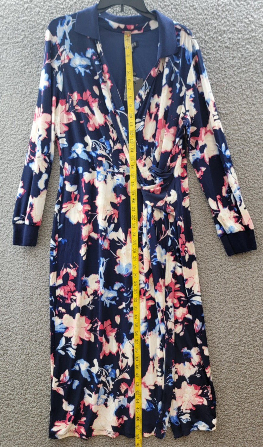 Jones New York Collared Twisted Wrap Midi Dress Women’s Size XL Pacific Navy