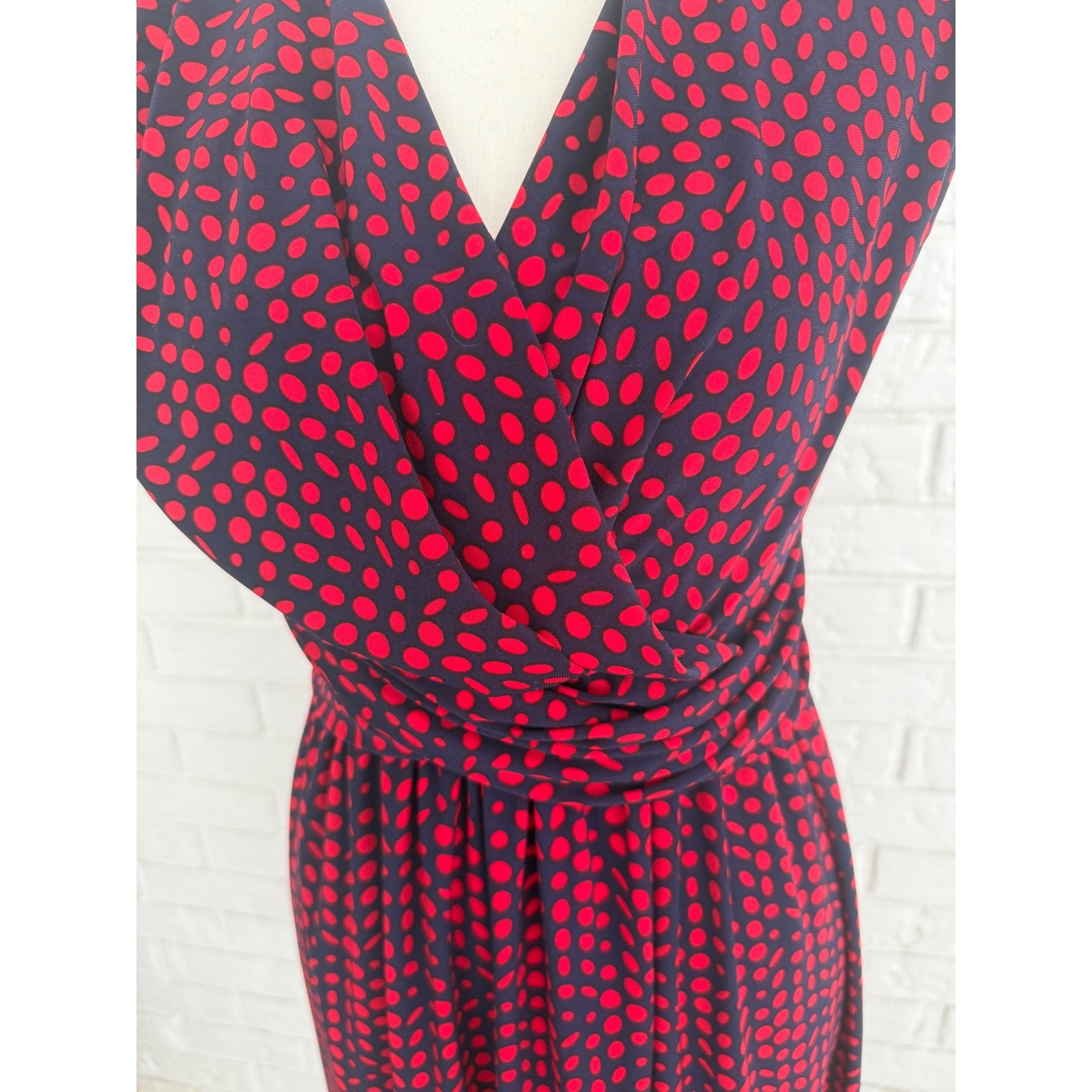 Tommy Hilfiger Wrap Dress Womens Size 6 Navy Blue Red Polka Dot Excellent Jersey