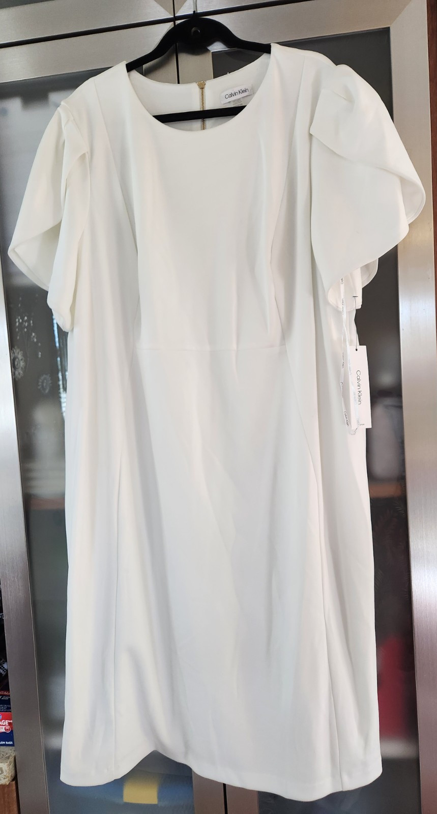 Calvin Klein Women’s Plus Size 22W Sheath Dress White Knit Tulip Sleeve