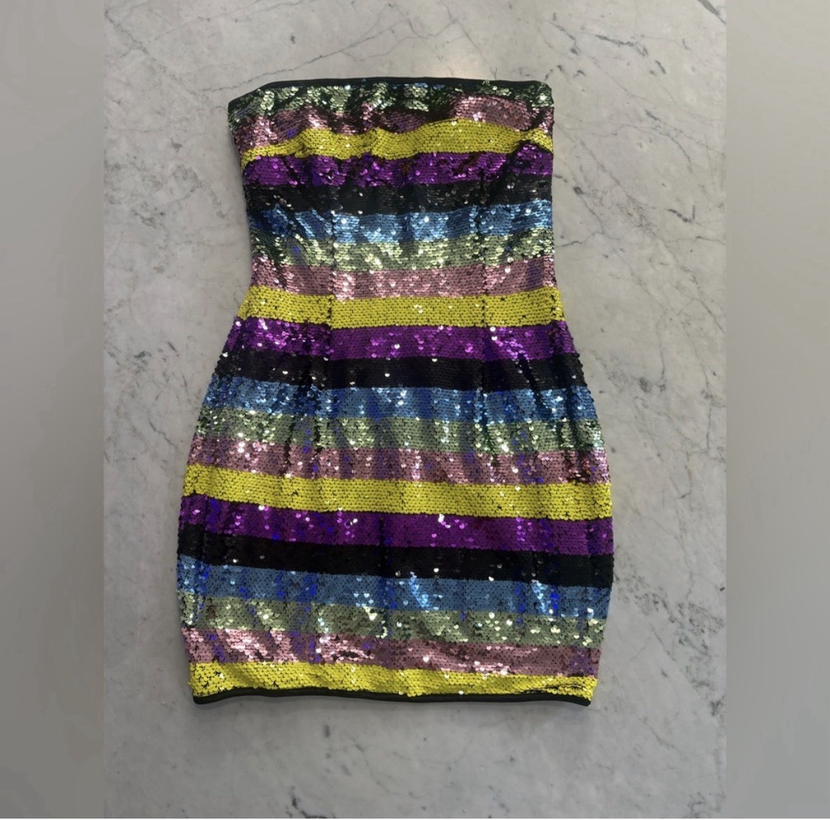 A’GACI Multicolor Striped Sequin Strapless Bodycon Mini Dress Zip M
