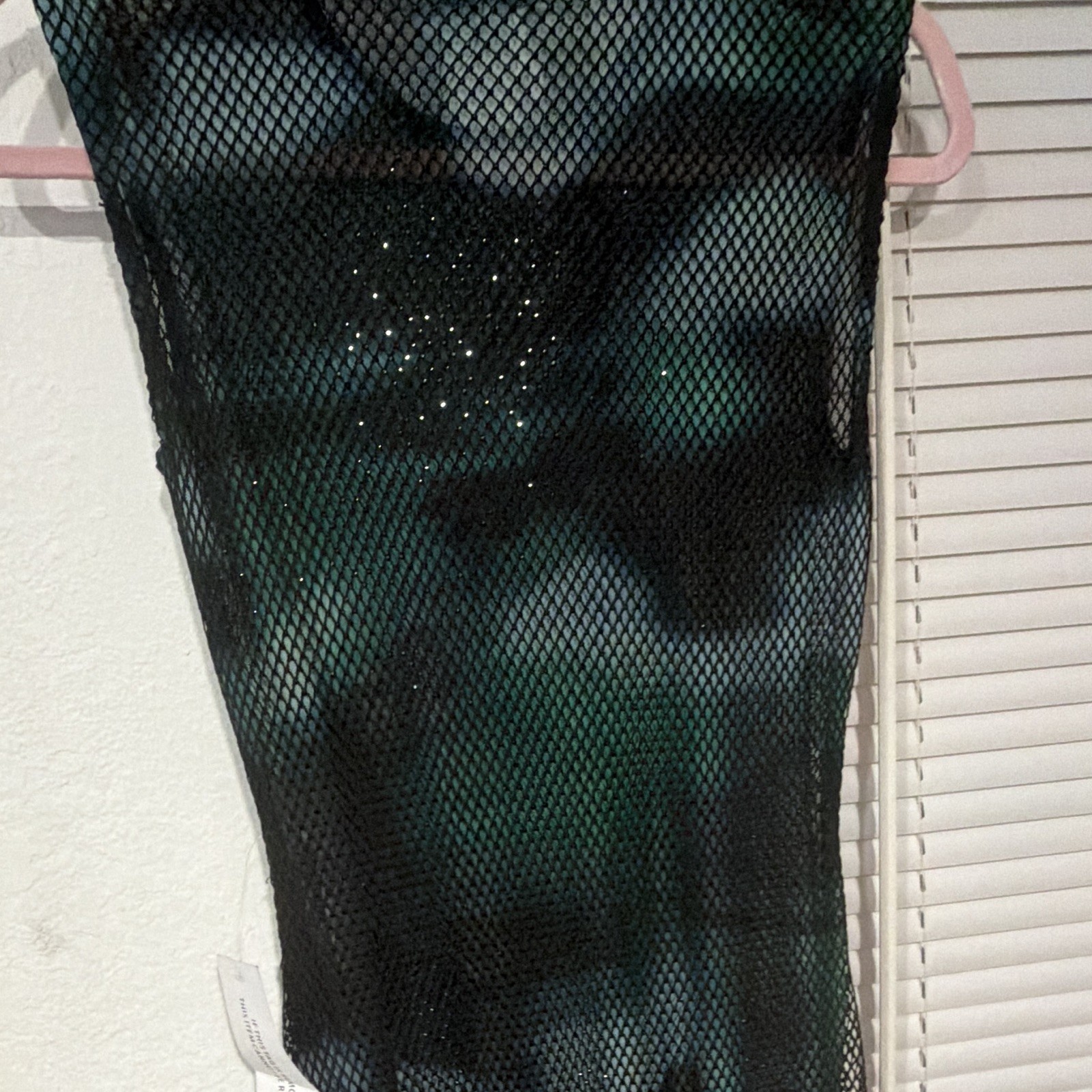 AMYLYNN XS/S Black Green Abstract Sheer Mesh Sleeveless Maxi Dress, Round Neck