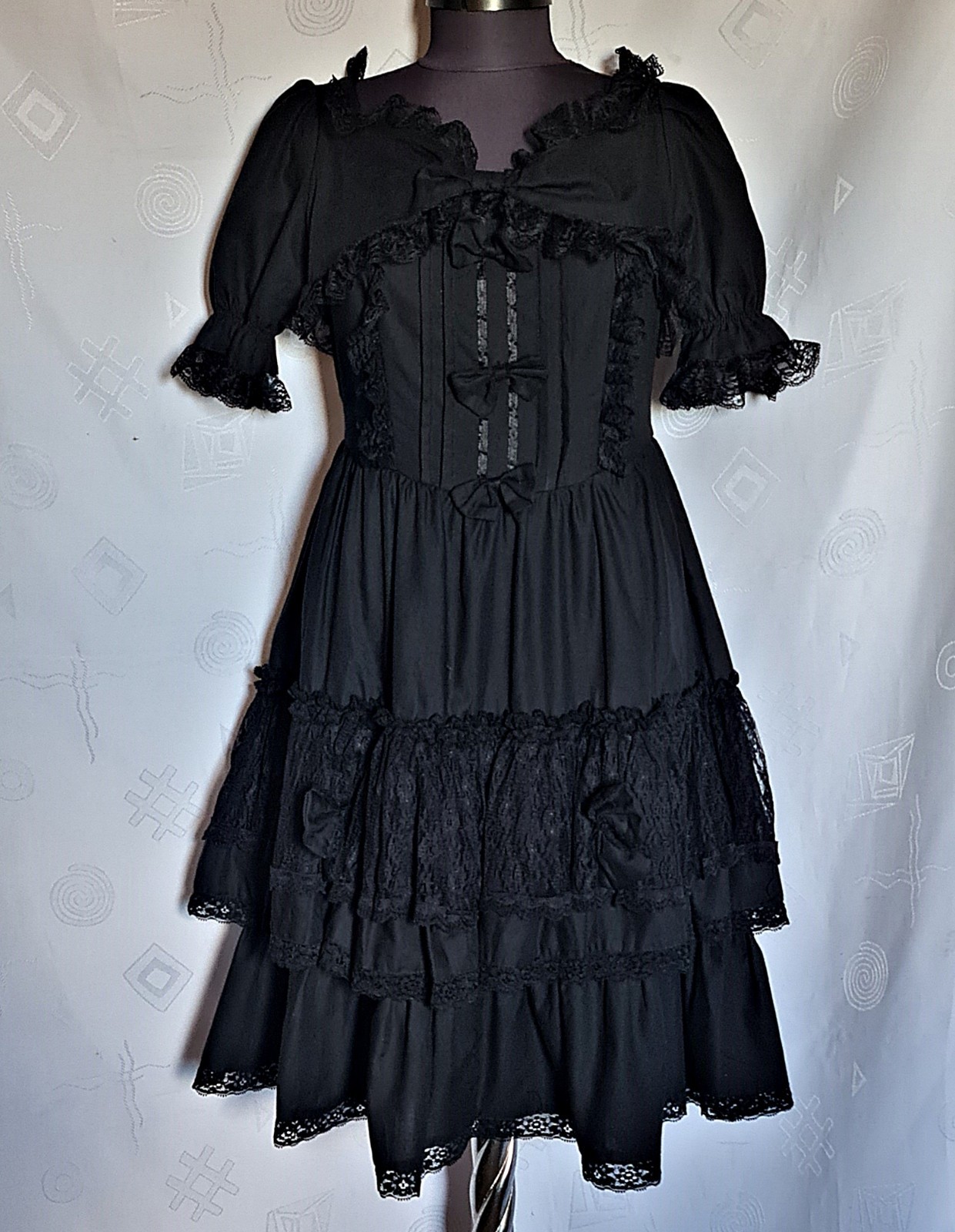 DRESS VINTAGE AUTHENTIC TRACHTEN OKTOBERFEST DIRNDL BLACK COTTON US 10 EU 38