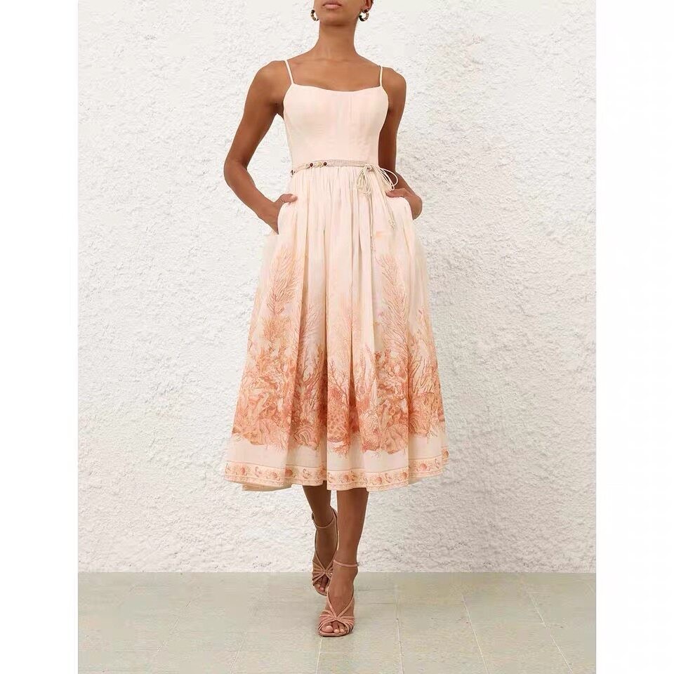 NWT Resort Summer New Placement Print Chic Elegant Cami Maxi Dress