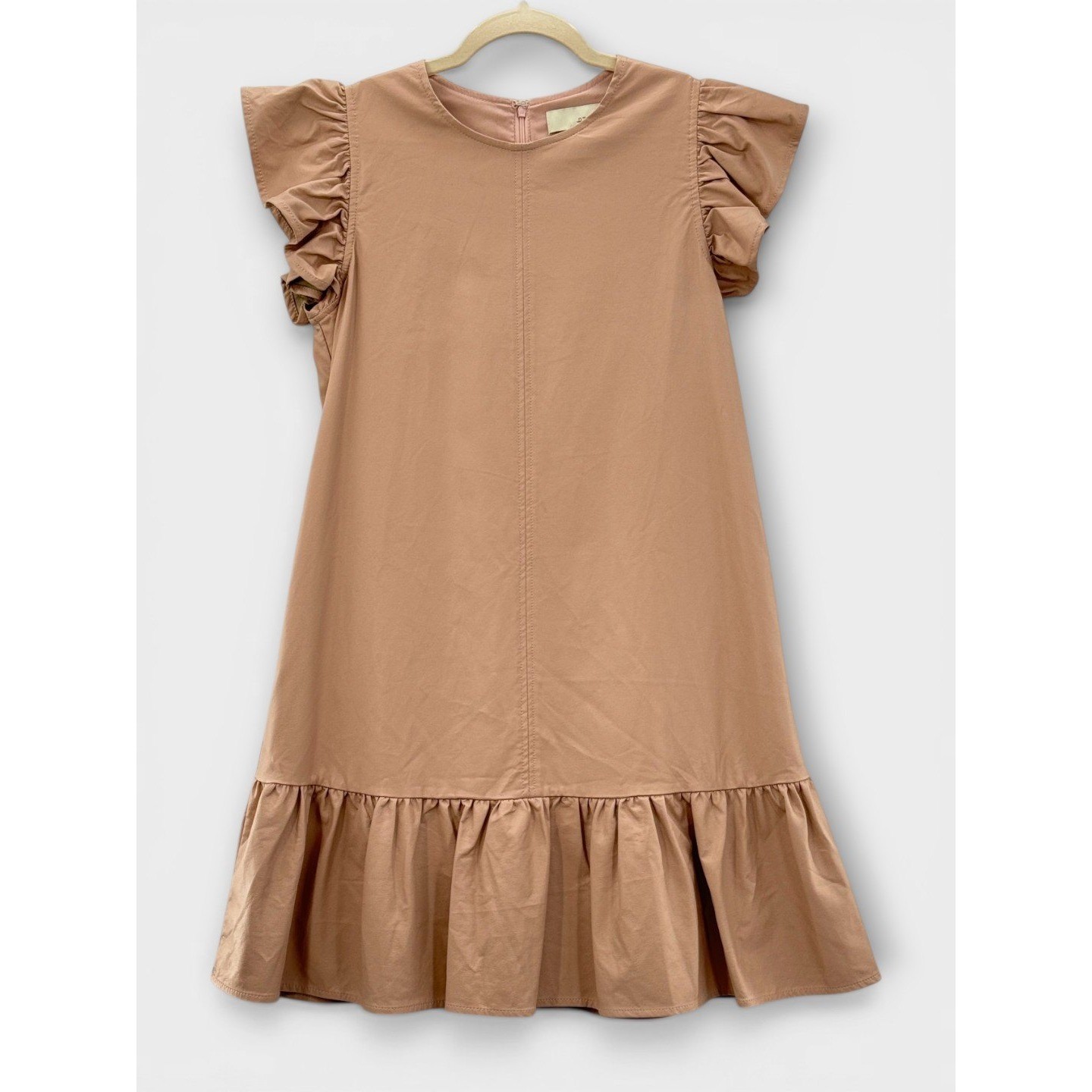 PINCH Anthrologie Faux Leather Mini Dress Dusty Rose Ruffle Babydoll Minimalist