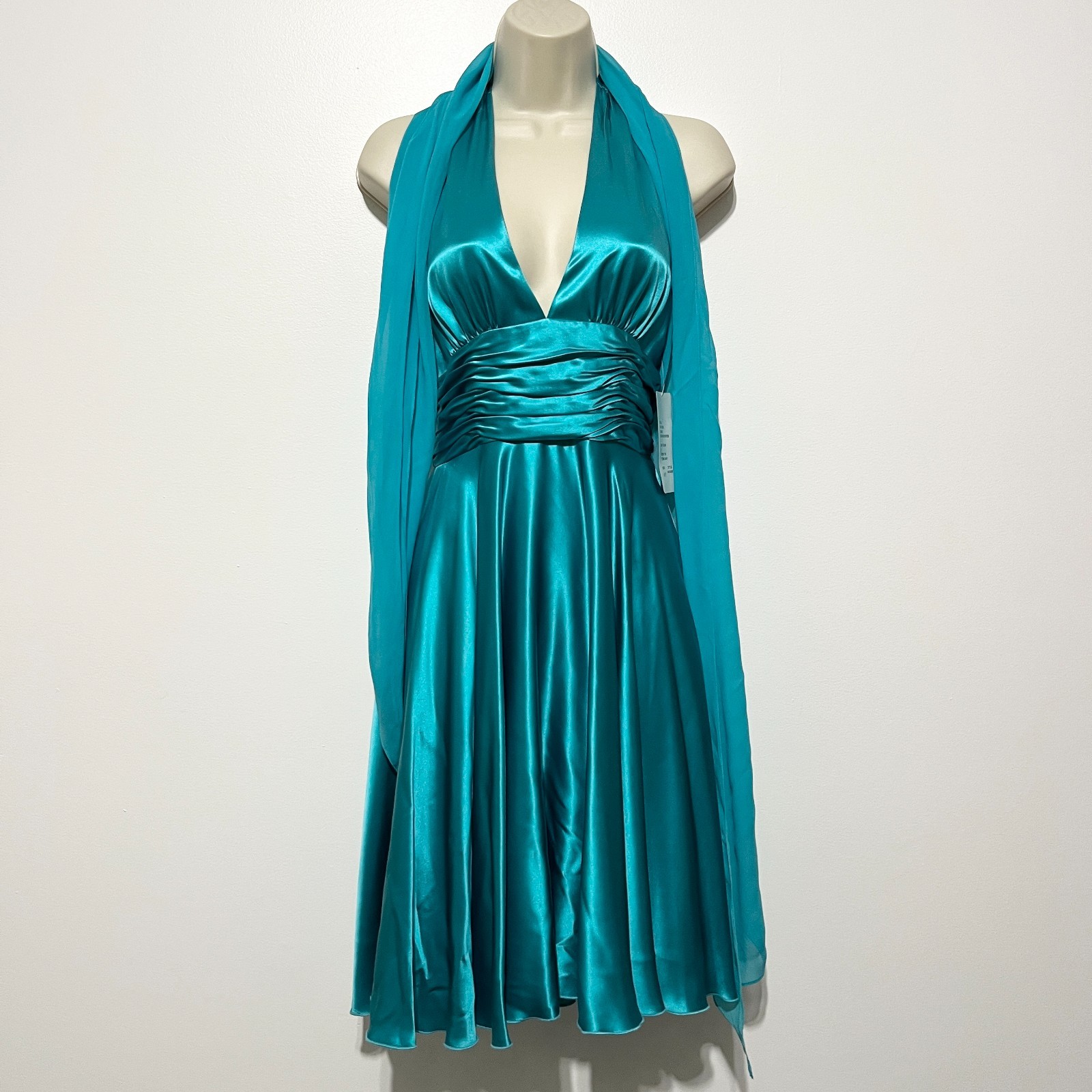Papell Boutique Silk Halter Babydoll Dress 6P Blue Y2K Fairy Mermaid Gala HOCO