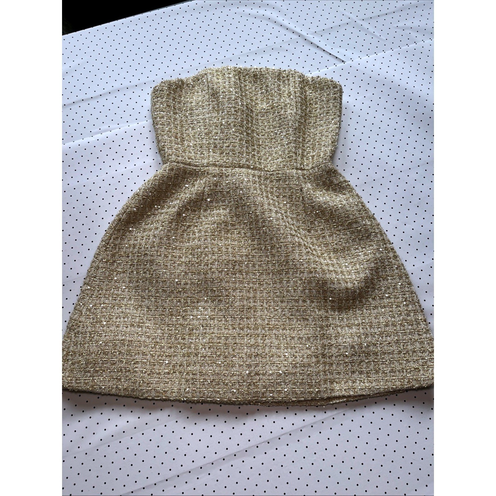 Hello Molly Gold Strapless Tweed Mini Dress Sequin Bouclé Cocktail Party NWT Sml