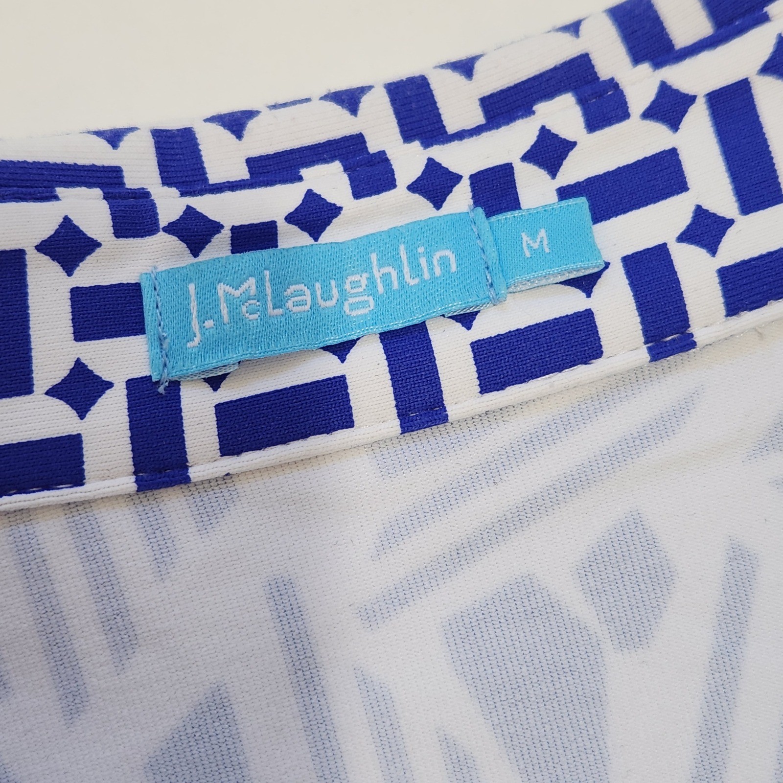 J.McLaughlin Blue White Geometric Catalina Cloth Sleeveless Shift Dress M