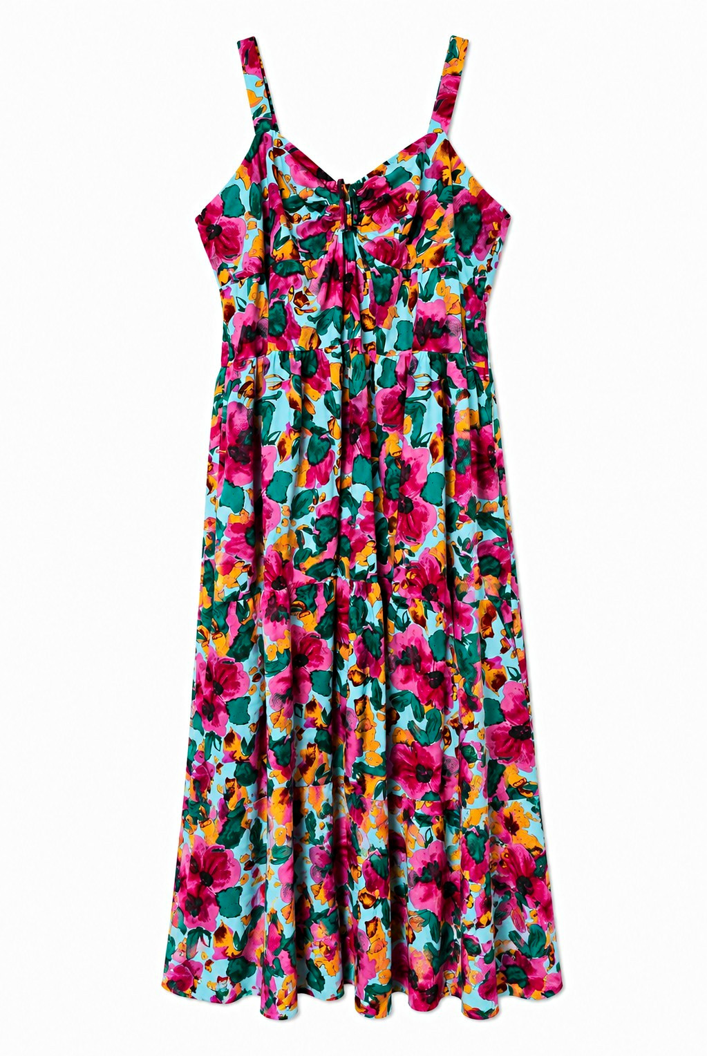 Terra & Sky Womens Plus 3X Multicolor Floral Smocked Square Neck Maxi Dress