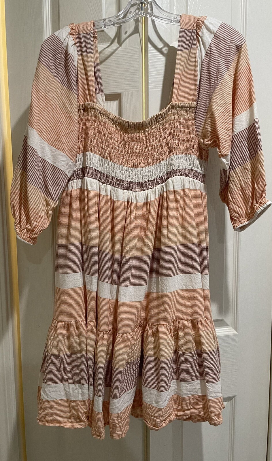 Lulus Way Too Cute Peach Multi Striped Smocked Babydoll Dress