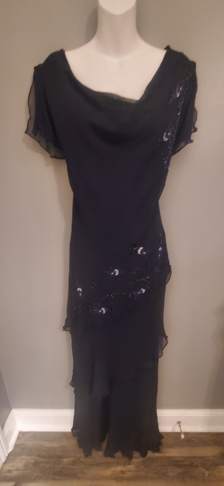 Scala Navy Blue Beaded Maxi Formal/Evening Gown. Size 14 Runs Small. Worn Once.