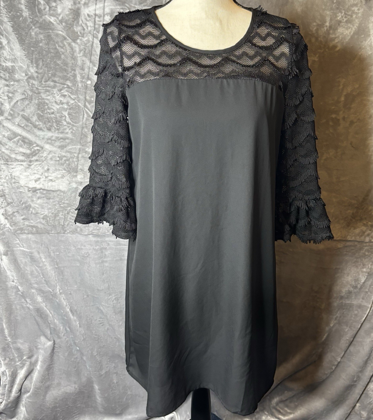 Pink Owl Dress Womens Medium Black Contrast Lace Keyhole Tie Cocktail Short