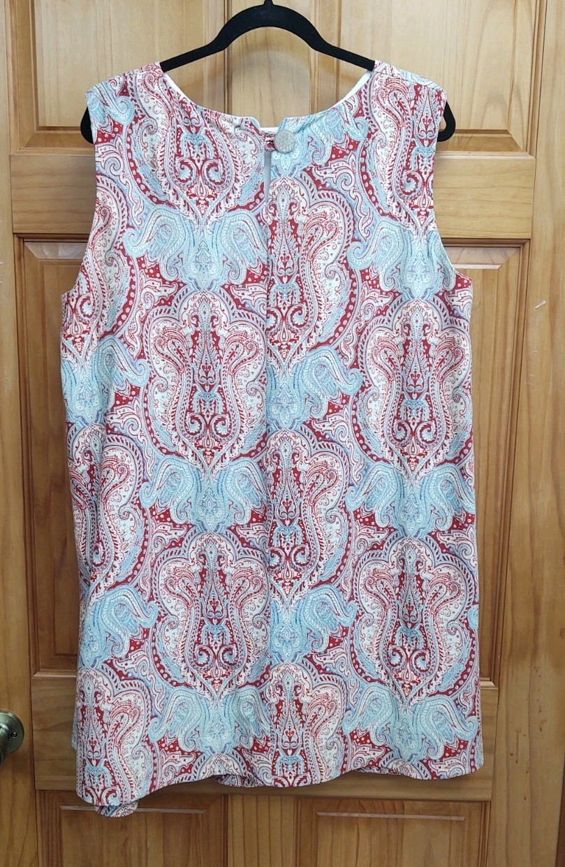 Handmade Viki Sews Pattern Swing Lined Tunic Red Blue Paisley Dress Size 18/20