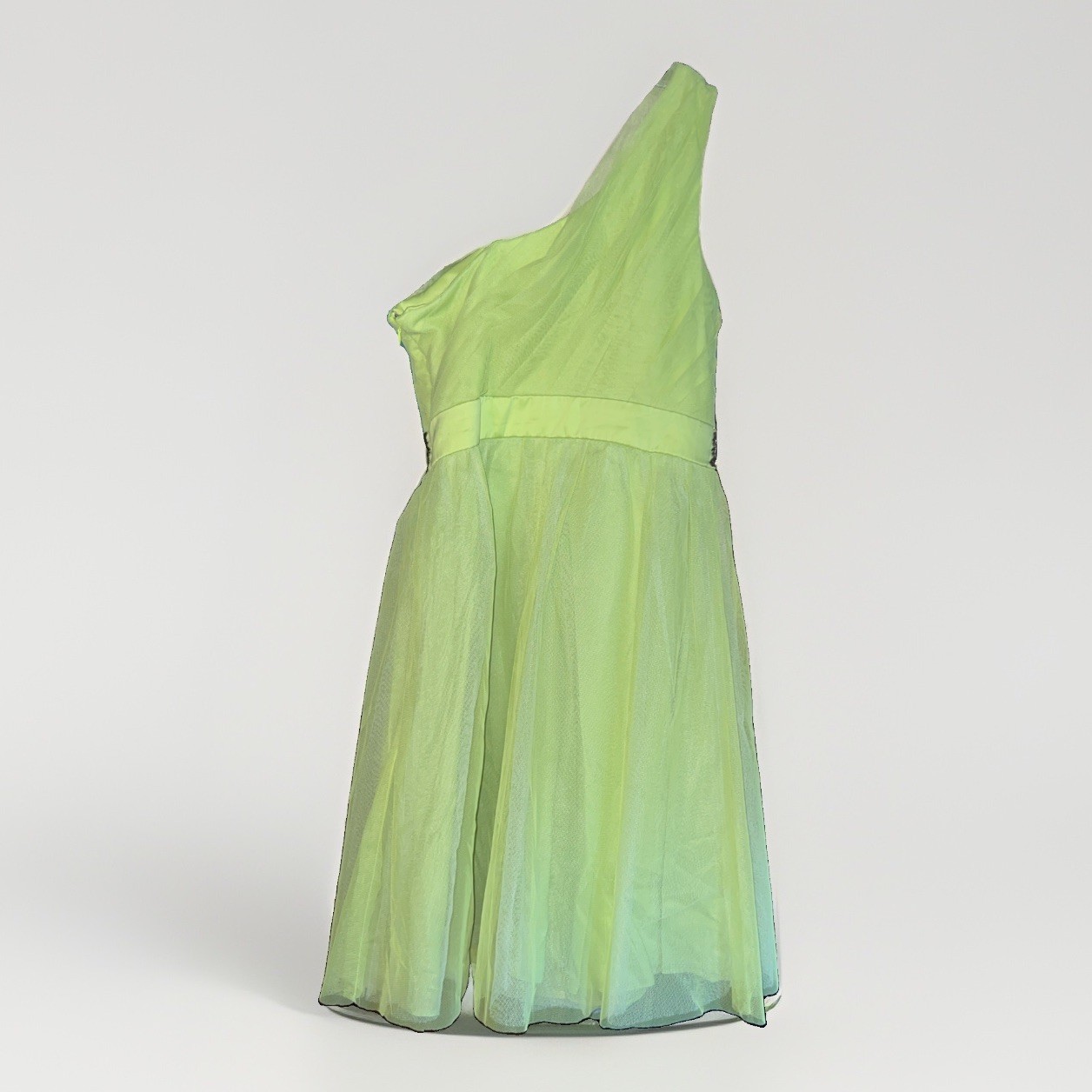 Max & Cleo Womens One-Shoulder Silver Beaded Green Tulle Cocktail Mini Dress 4
