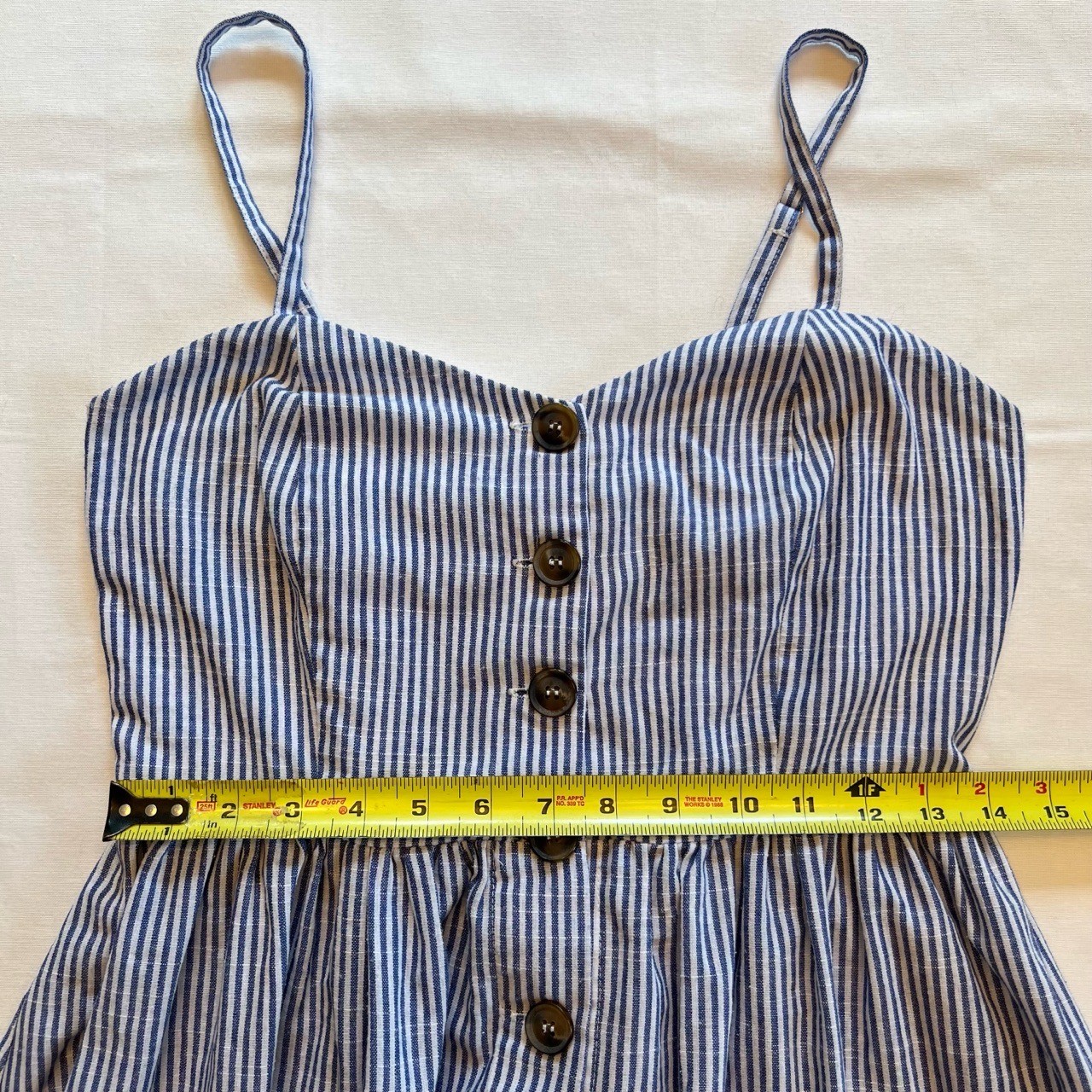 Slide Show Blue White Pinstripe Cottagecore Button Front Midi Dress Size 12