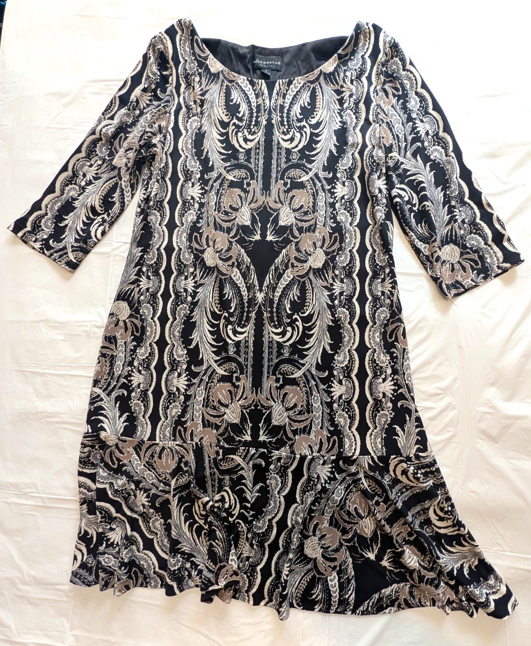 Connected Apparel Knee Length Sheath SS Stretch Dress Black Taupe White Womens 8