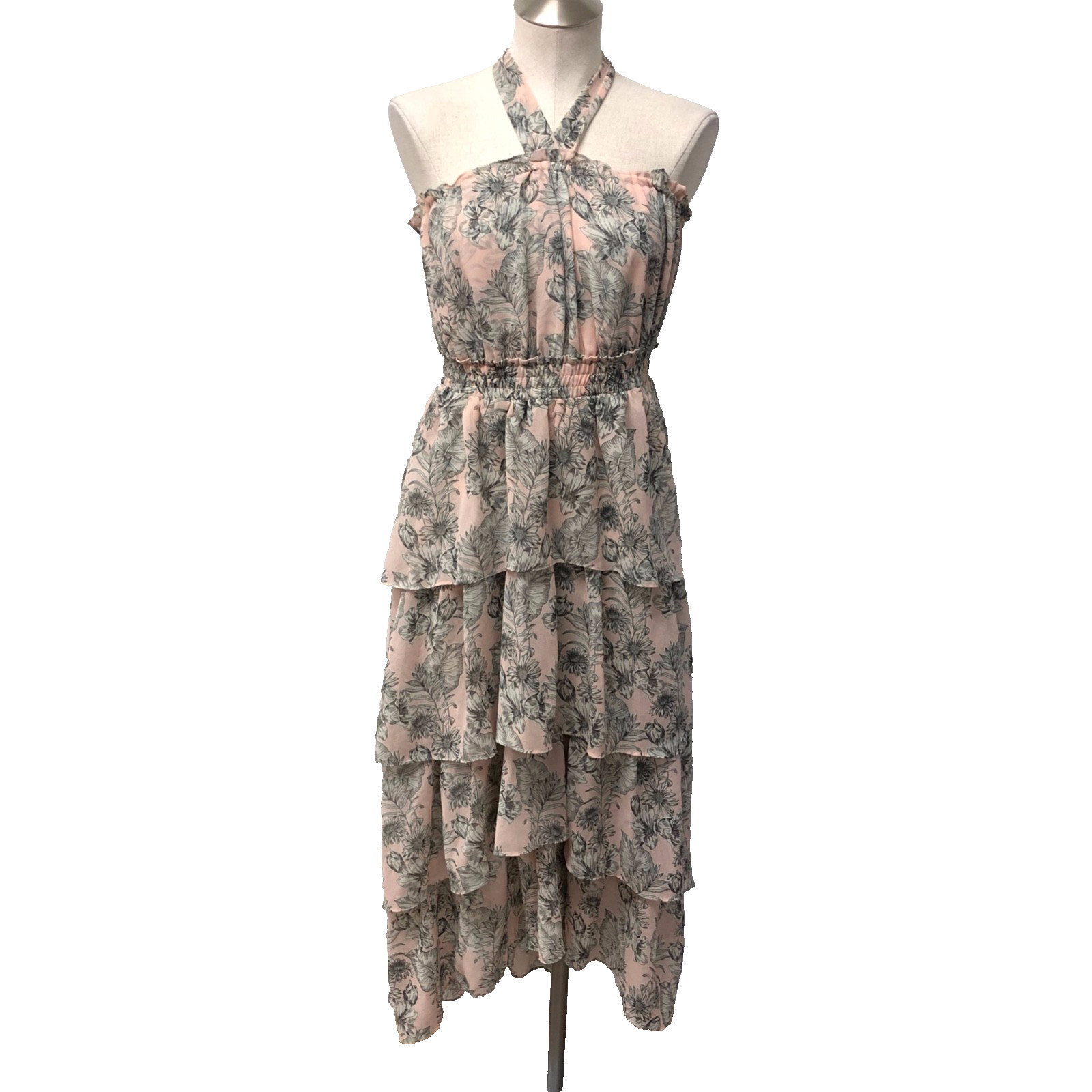 Misa Valeria Dress Womens Small Floral Halter Neck Tiered Ruffles Coquette