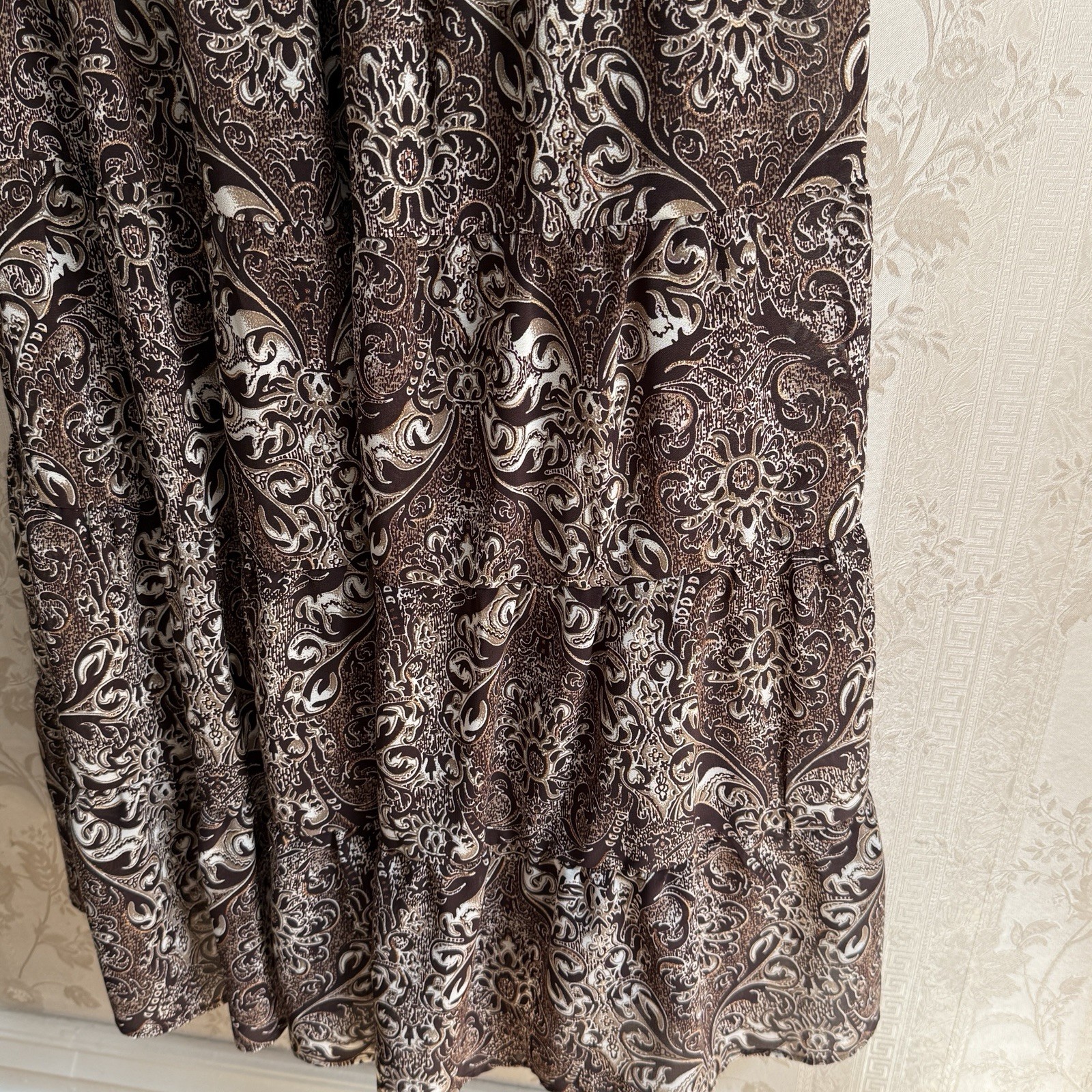 Perceptions Tiered Dress Sz 8 Romantic, Feminine Cottagecore Brown Paisley fairy