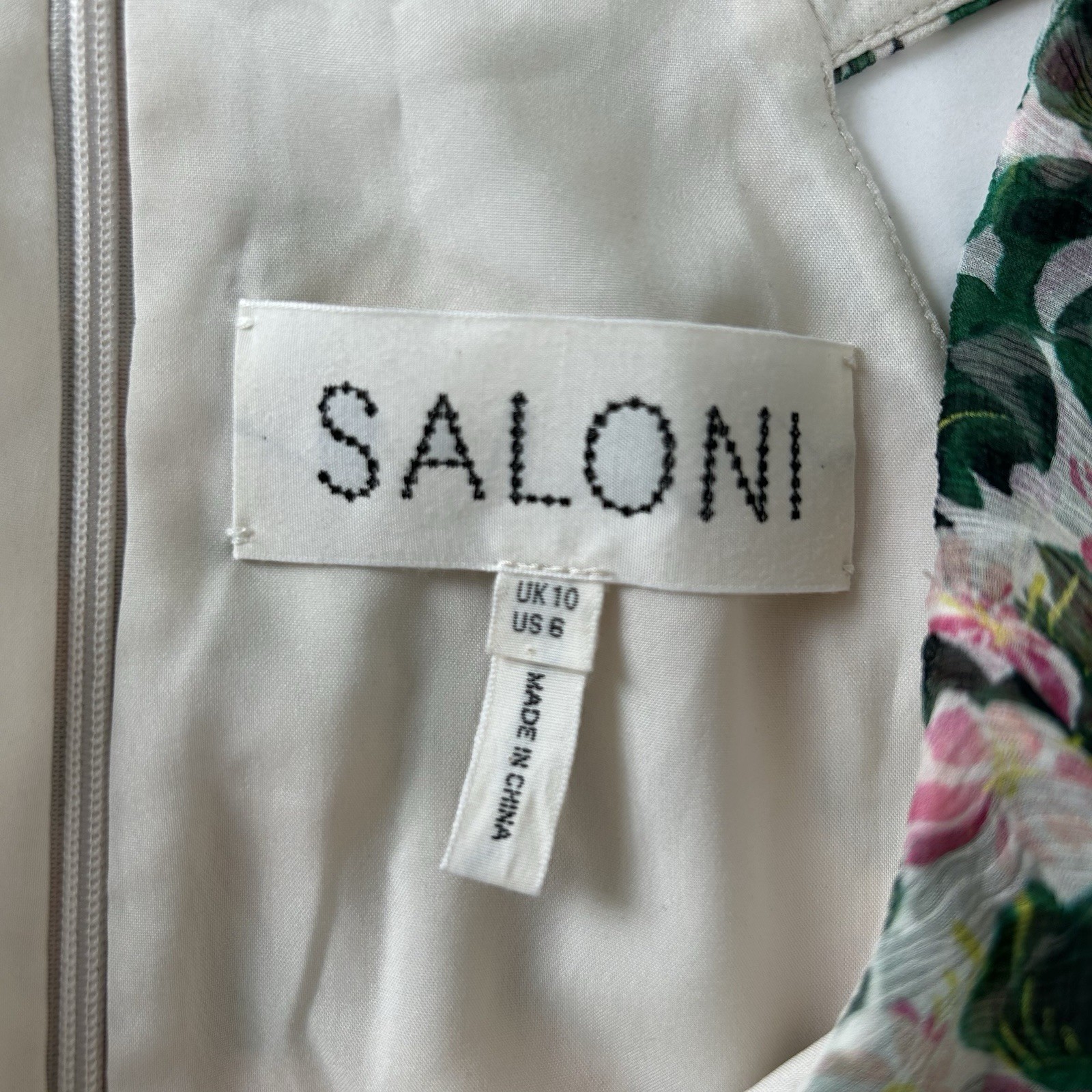 Saloni Rita Printed Silk Ruffle Maxi Dress 6 Floral Chiffon Crinkle Elegant