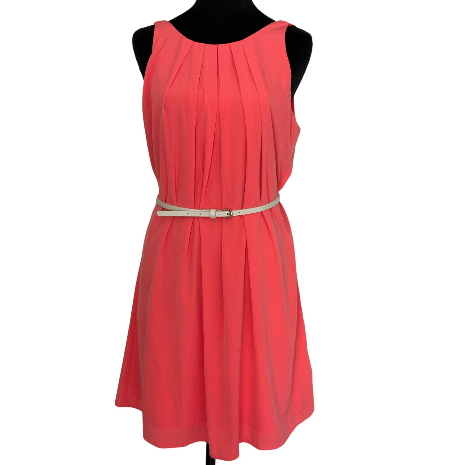 Pink Owl Apparel Coral Pleated Sheath Dress with Belt Size M Casual Cocktail