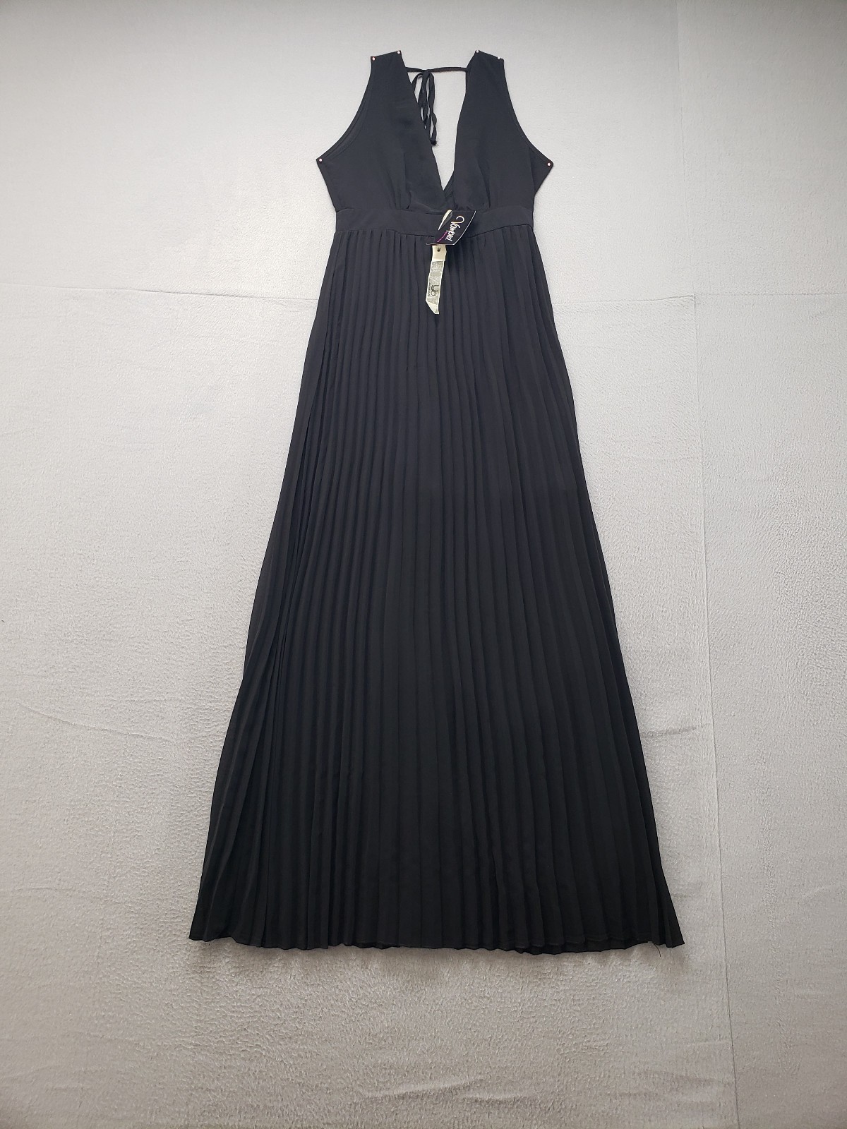 Ya Los Angeles Women Dress M Black V Neck Sleeveless Back Zip Pleated Straps
