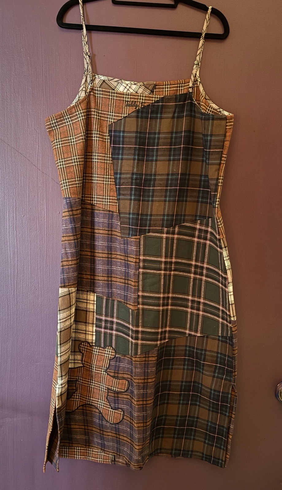 Teddy Fresh Plaid Patchwork Dress with Adjustable Straps Size XL