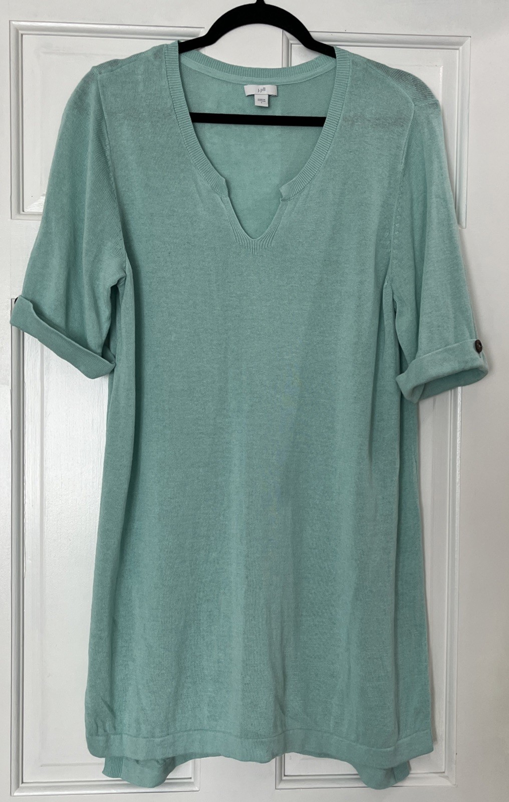 J Jill Dress Womens Large Green Linen Blend Coastal Preppy Beach Vacation Soft