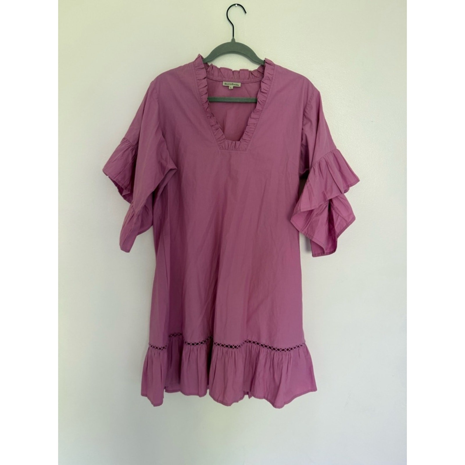 Fitzroy & Willa Dress Soleil Mini Ruffle Sleeve in Azalea Purple Pink