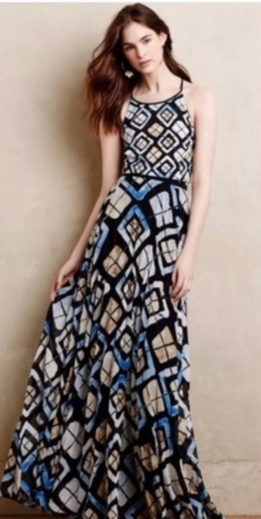 Sachin & Babi Anthropologie Marisol Blue Watercolor Print Maxi Dress Size 4 NWOT