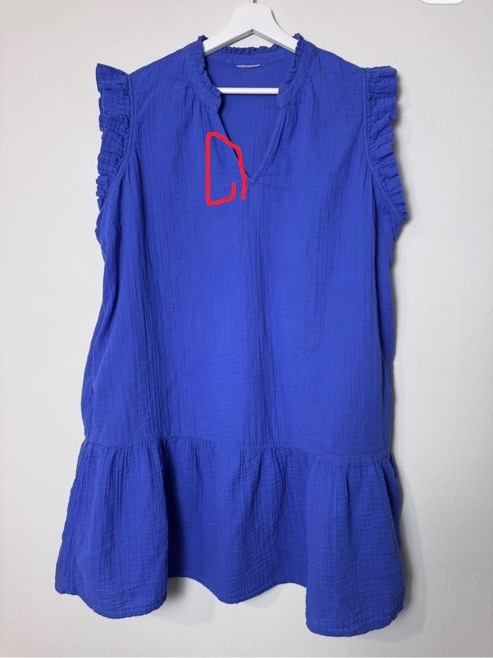 Boden Daisy Double gauze dress blue sleeveless ruffled drop waist size L/XL