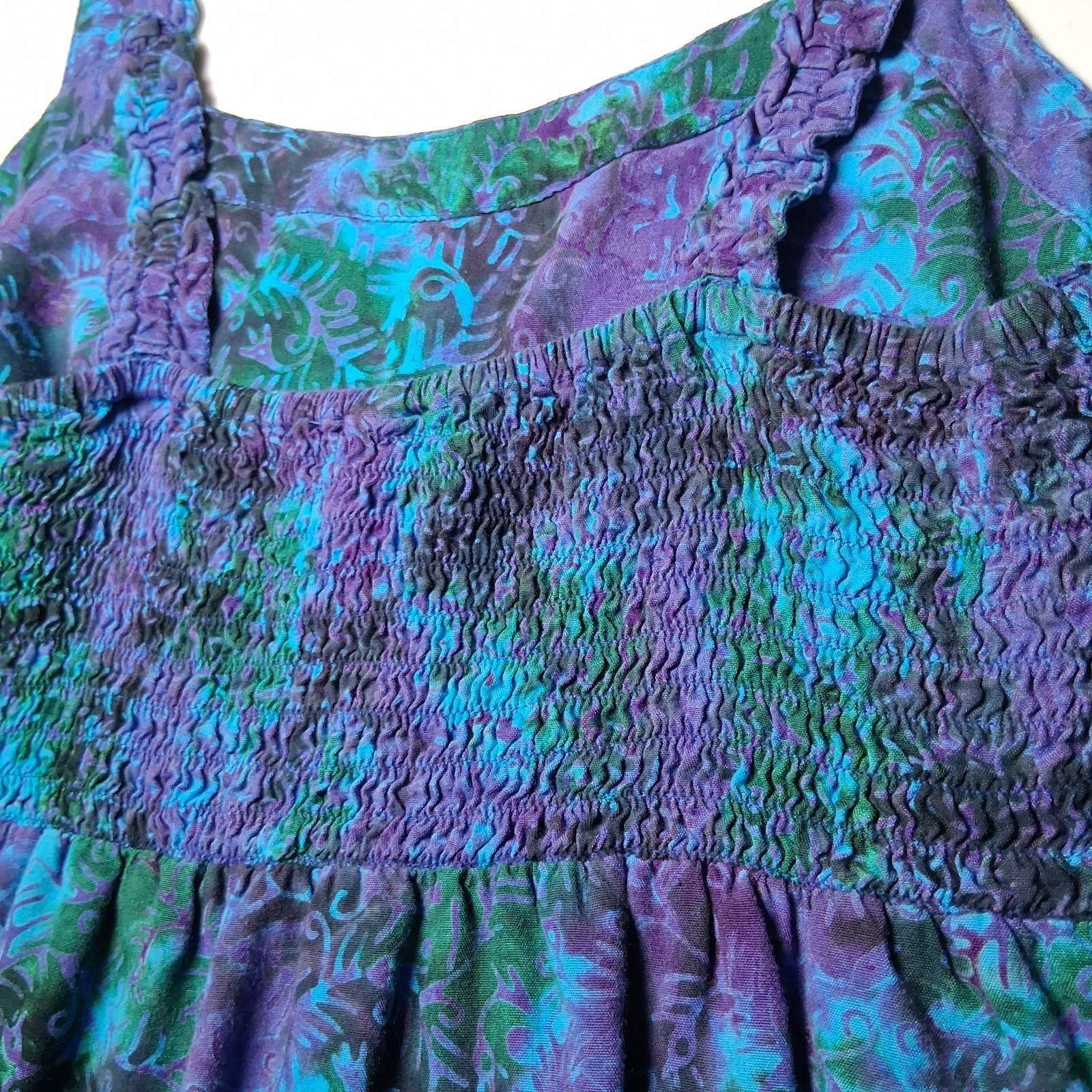 Peppermint Bay Dress Small Blue Batik Ruffled Whimsical Fairy Hippie Sundress