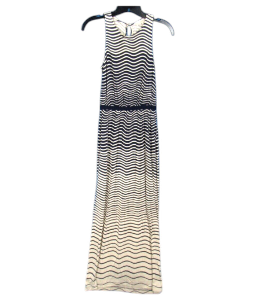 LOFT Ann Taylor NAVY BLUE BEIGE Wavy Striped JERSEY KNIT MAXI DRESS XSP XS-P
