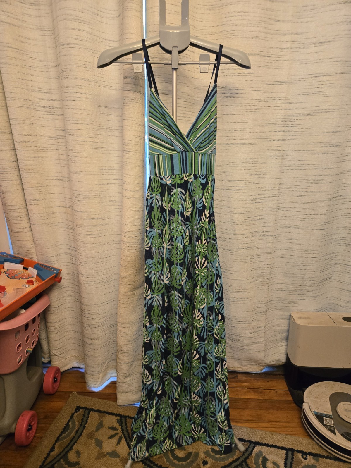 Derek Heart Tropical Palm Leaf Maxi Dress Women’s Size S Blue Green Adjustable