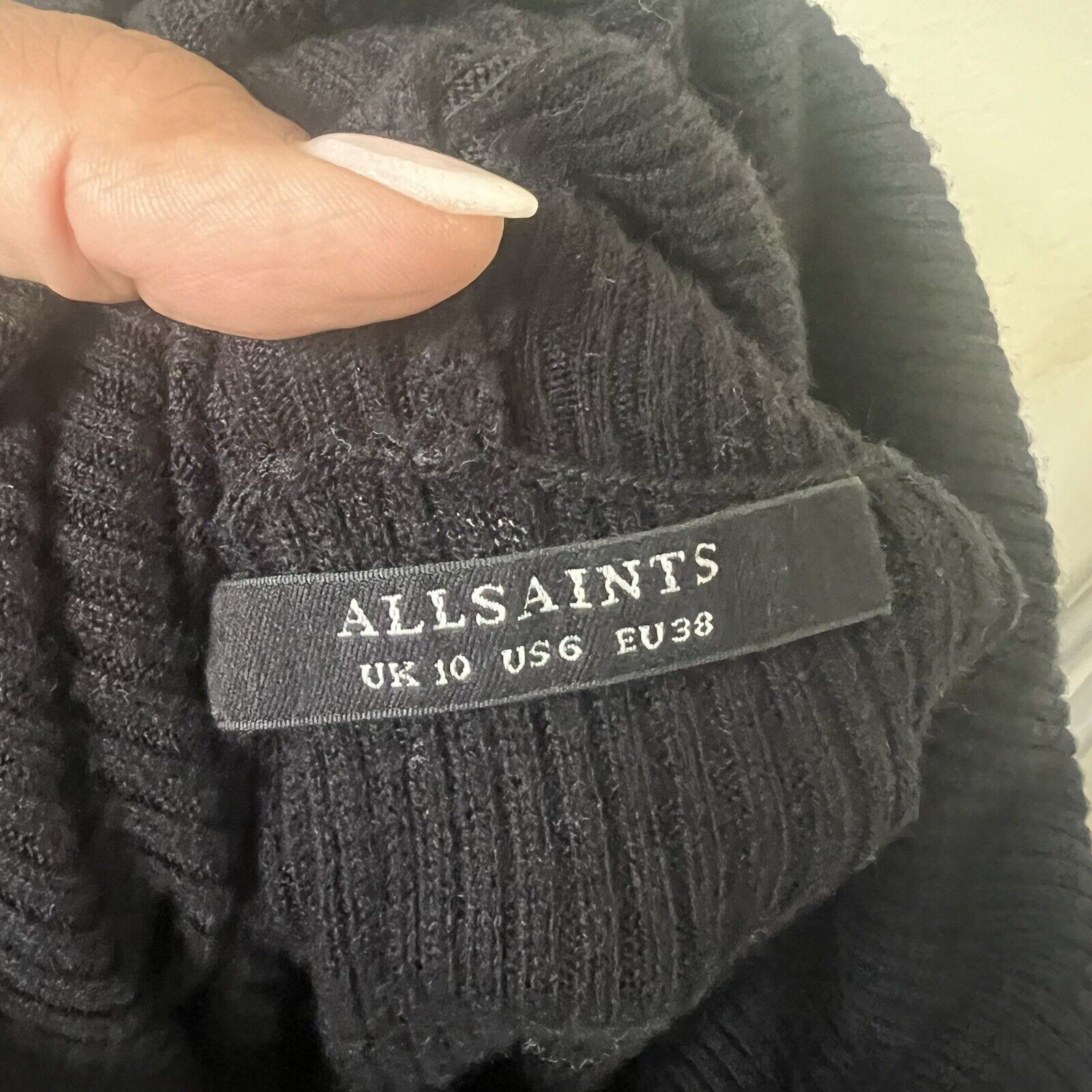 All Saints Milo Funnel Sweater Dress Black Size 6 Wool Cashmere Blend Minimalist