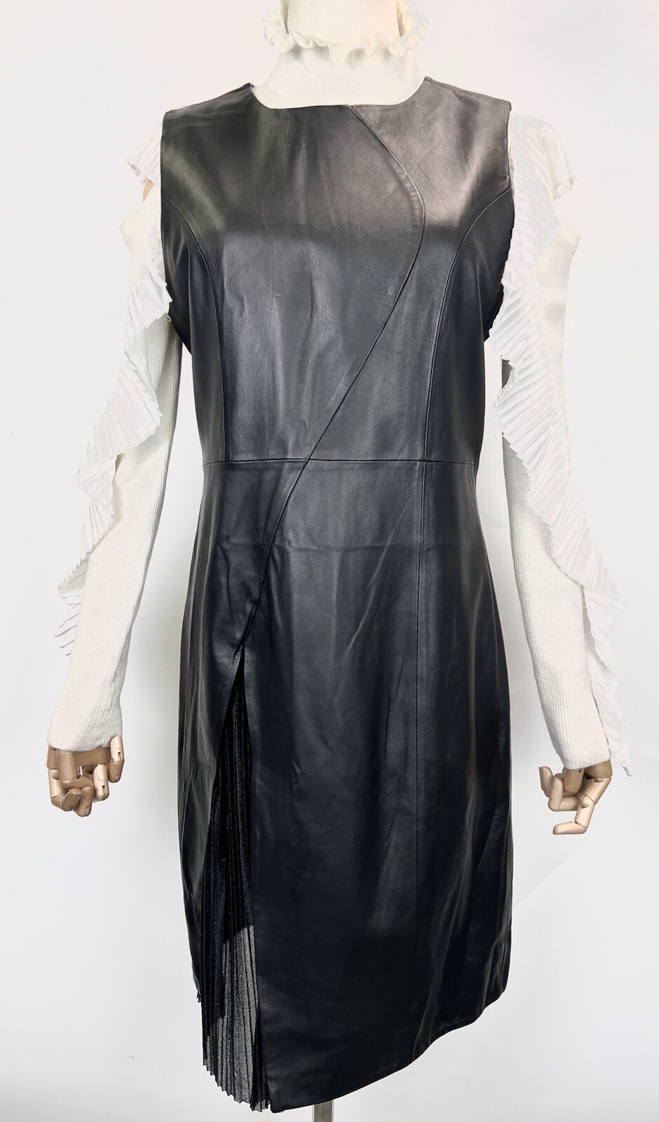 New Women’s Genuine Lambskin Leather Bodycon Dress US S/M Bust 38”