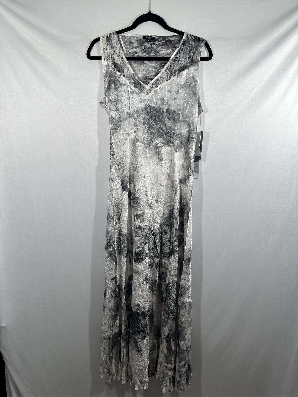 NWT Komarov [ Large ] Lace Up Back Charmeause Maxi Dress Watercolor Floral U1182
