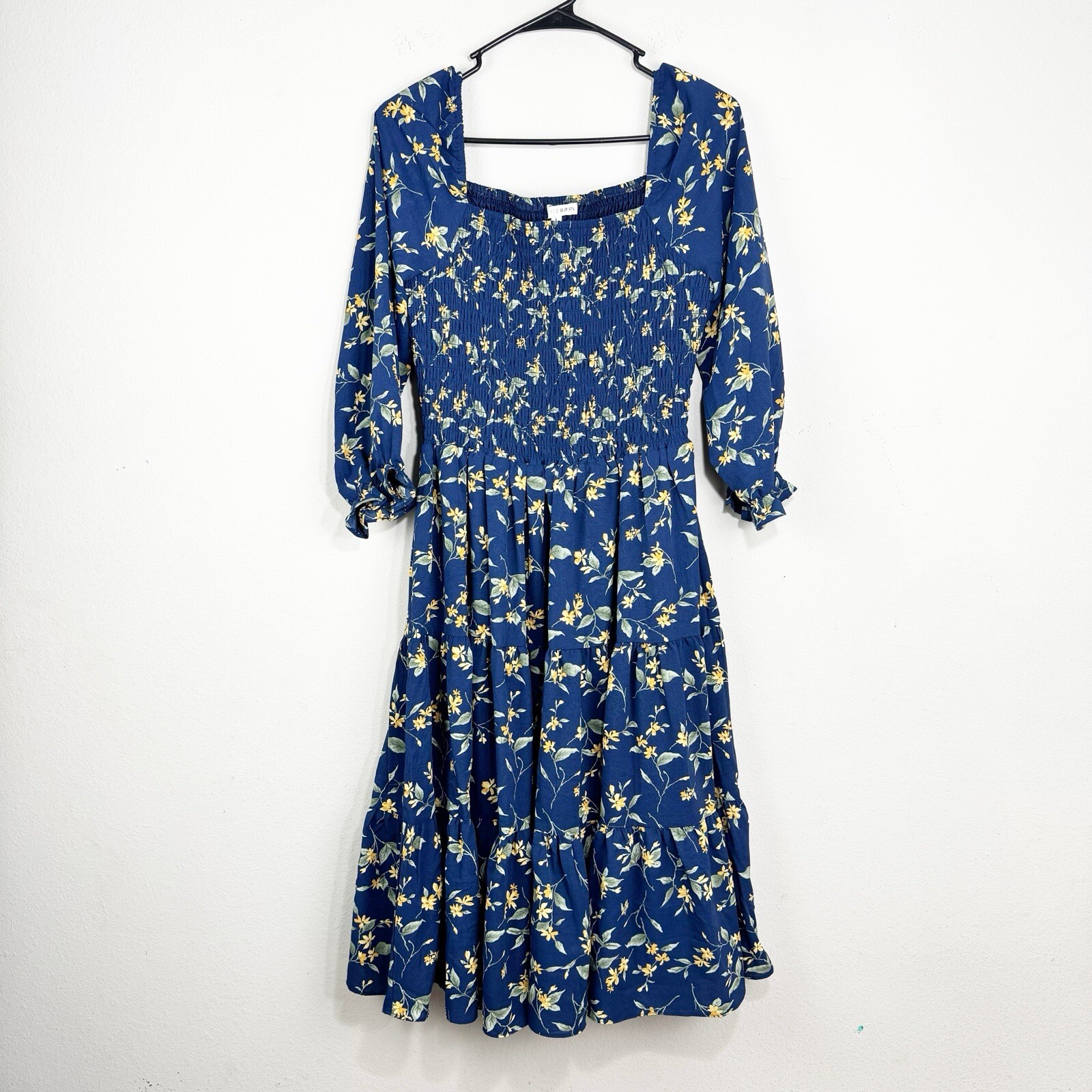 Baltic Børn Women’s Marta Smocked Midi/Knee Dress L Navy Floral
