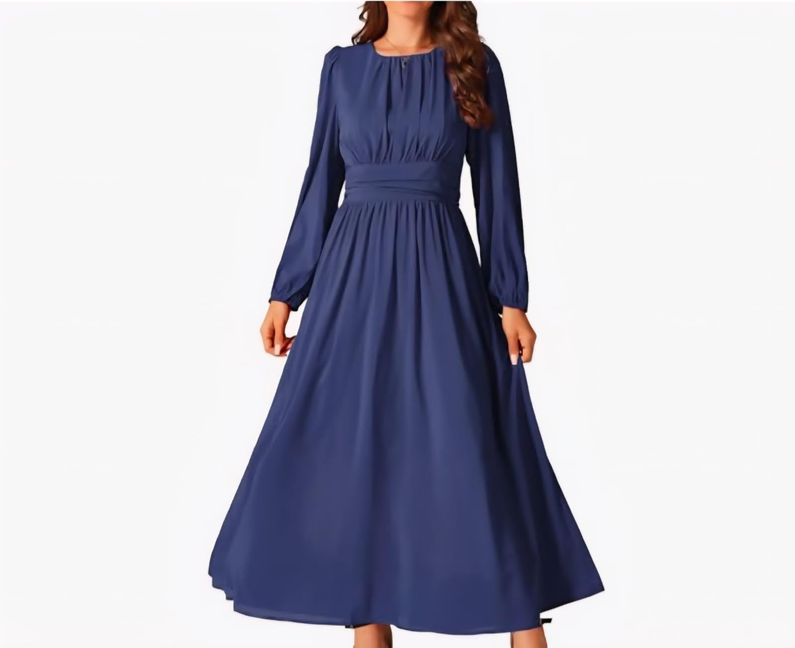 Seta T Women’s Cocktail Party Dress Crewneck Lantern Long Sleeves A-line Chiffon