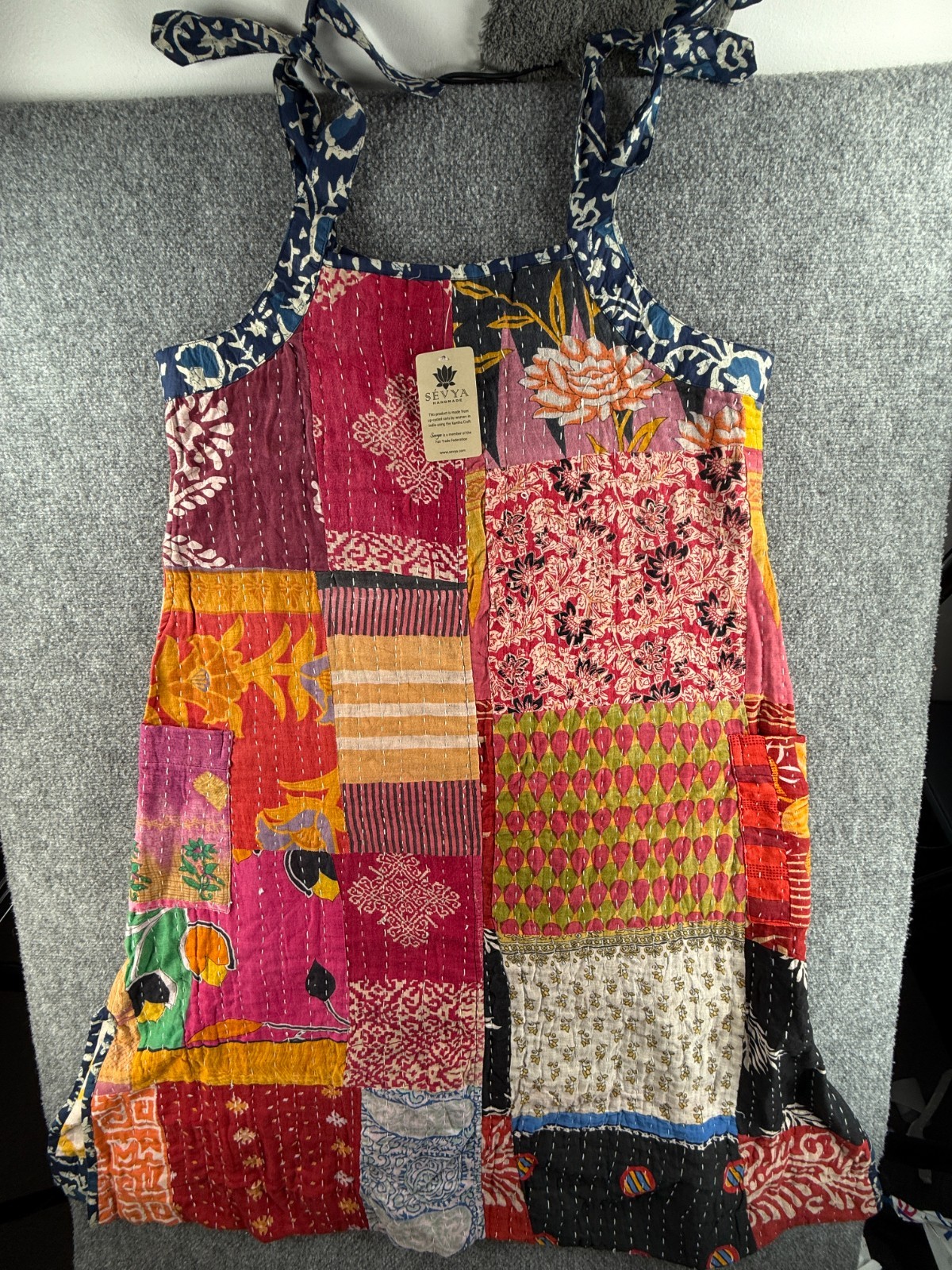 Sevya Kantha Reversible Sun Dress Women Colorful Handmade India Quilted One Size