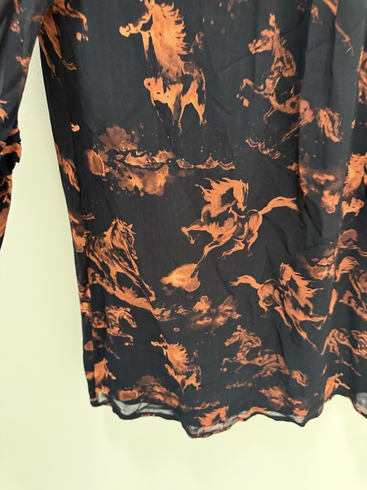 Nasty Gal Stallion Horse Print Ruffle Bell Sleeve Mini Dress Black Rust US 8