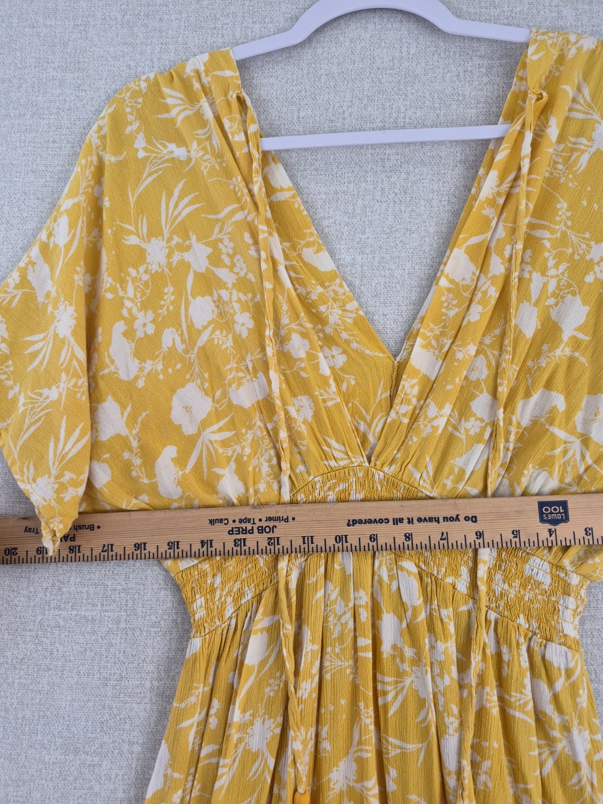 Yellow White Floral V-Neck Smocked Hi-Low Ruffle A-Line Dress M RN 137360