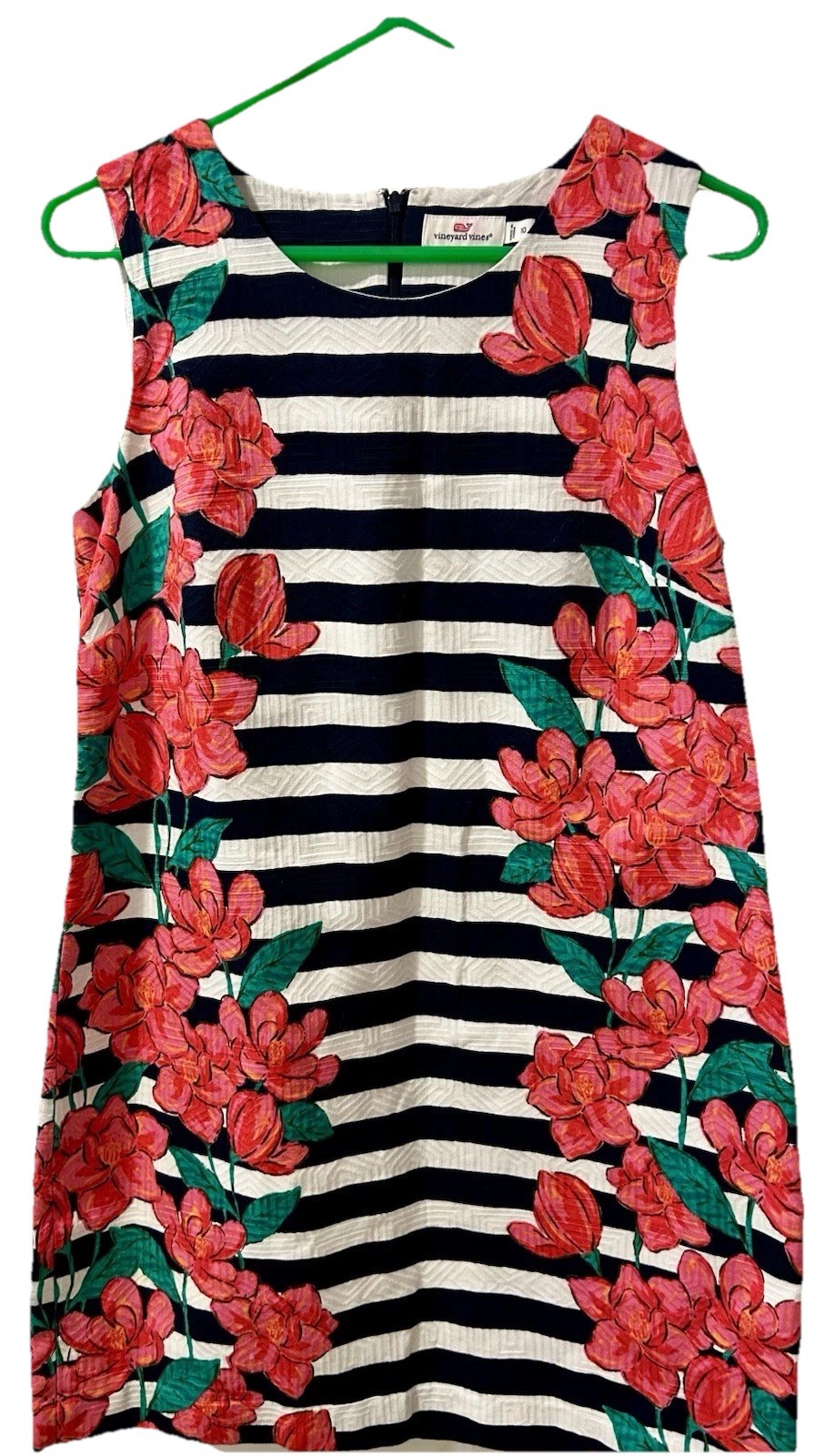 Vineyard Vines Navy White Striped Dress Size 10 Red Magnolia Flowers Women’s