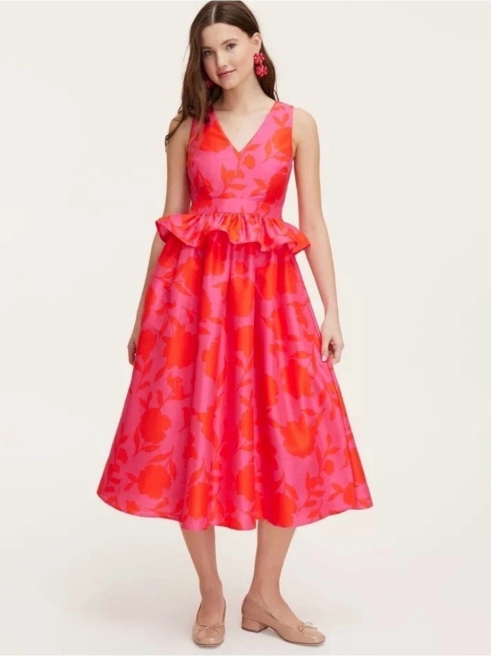 Kate Spade NY x Target Classic Rose Peplum Midi Dress NWT Size 8 Pink Red