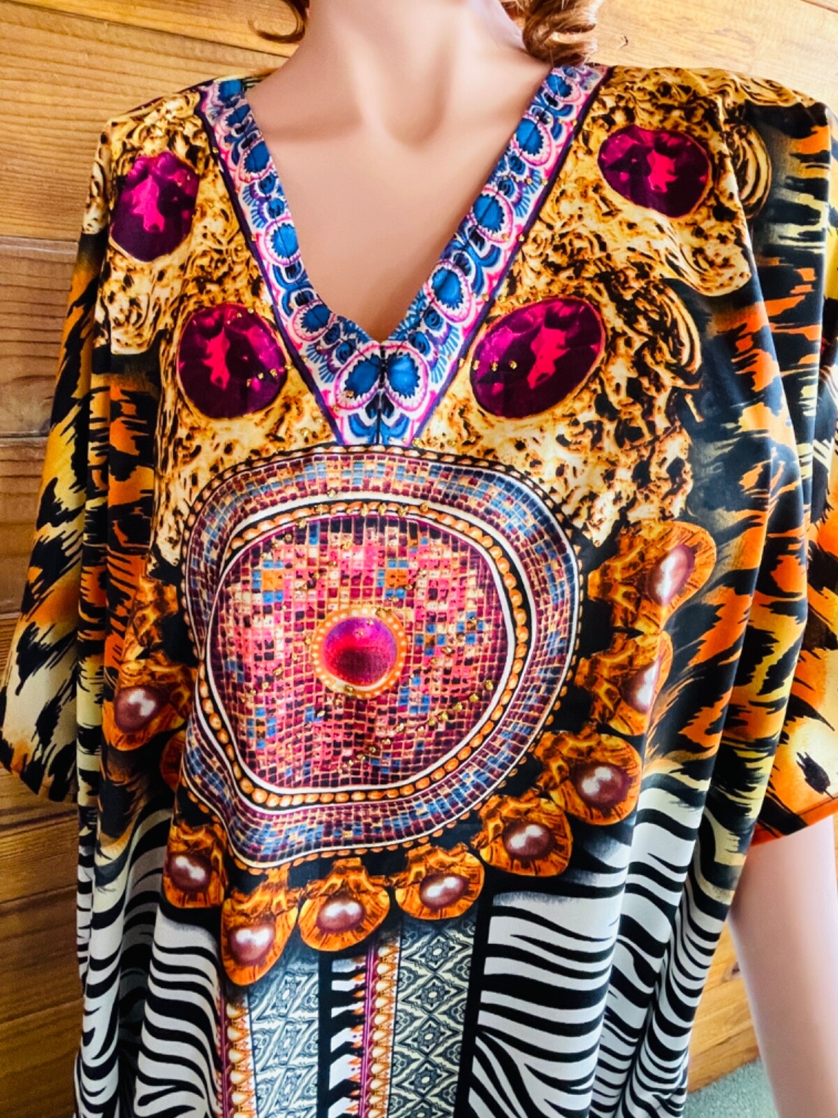 SHORE DRIVE NWT Leopard ZEBRA PEARLS Print CAFTAN O/S