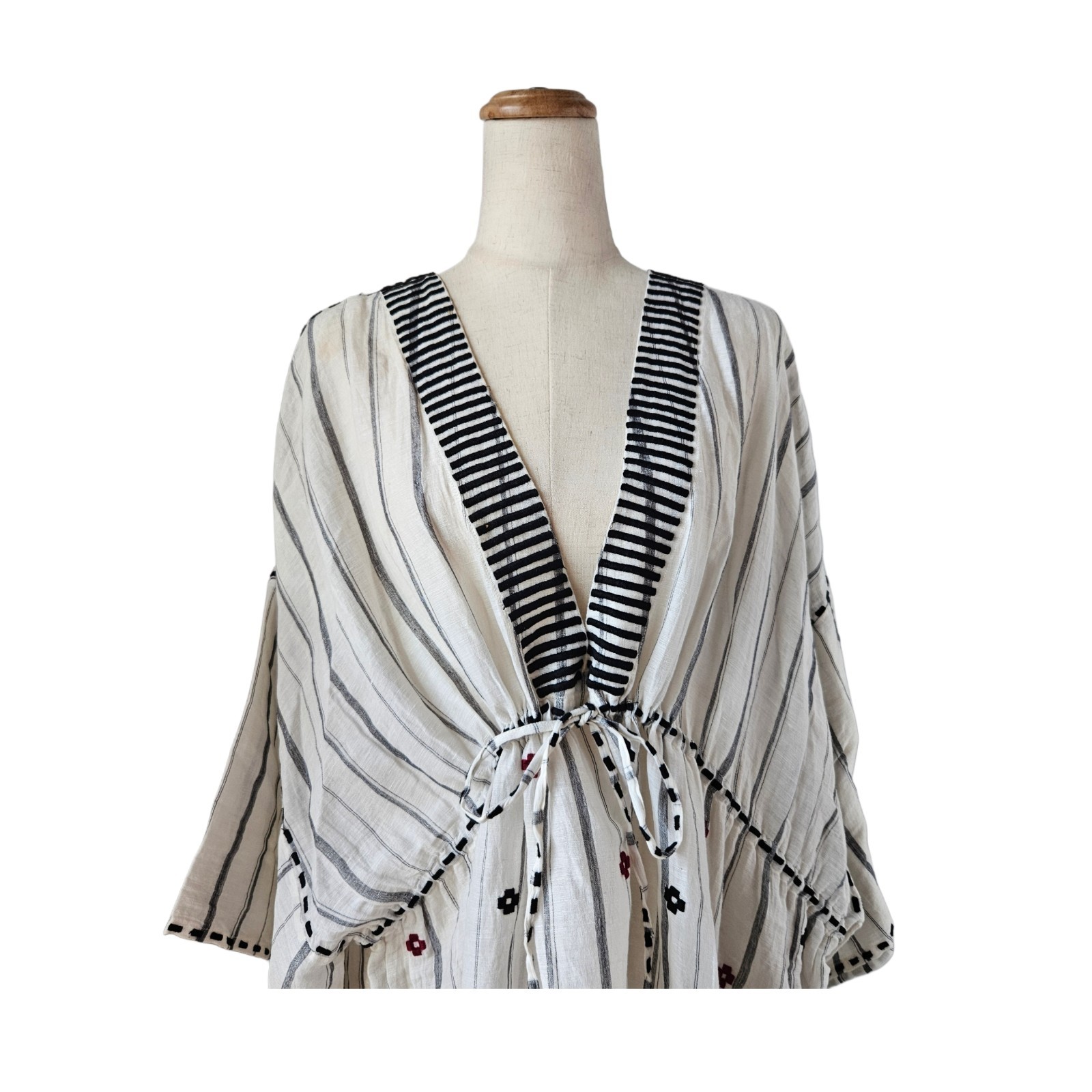 Eres Horizontal striped kaftan with black embroidered detail