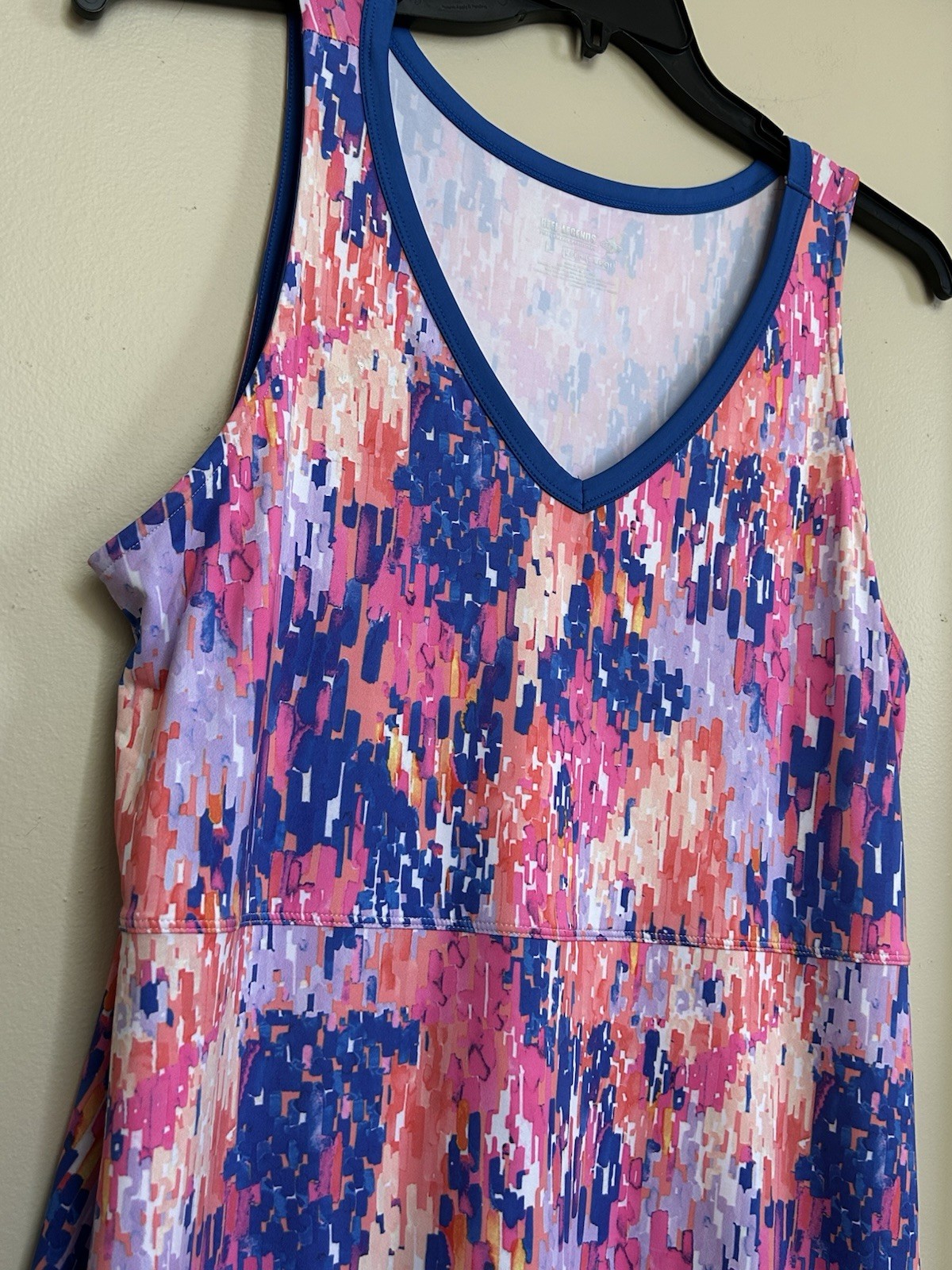 Reel Legends Abstract Print V-Neck Sleeveless Shift Dress Pockets Pink Blue L