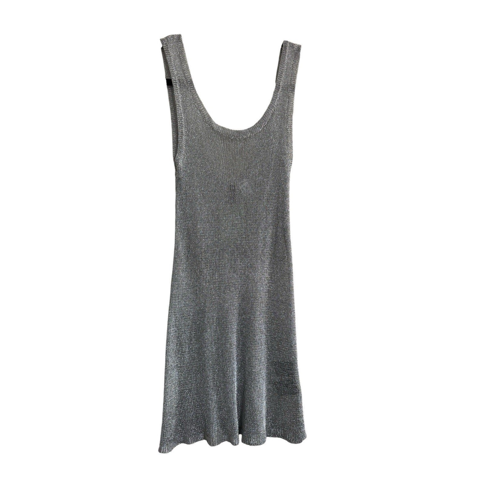 NWT H&M XS silver Metallic Open Knit mesh mini dress Scoop Neck low back #6781