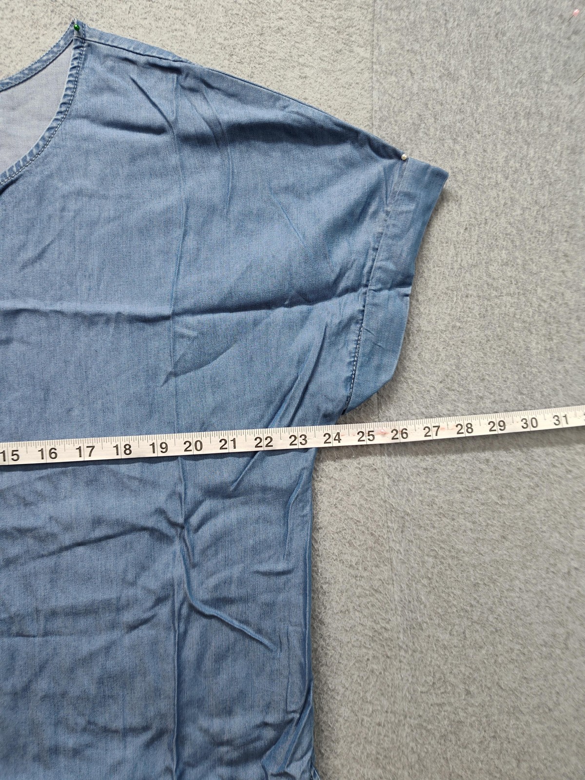 Caslon Dress Womens Large Blue Chambray Lace Up Scoop Neck Shift Short Sleeve