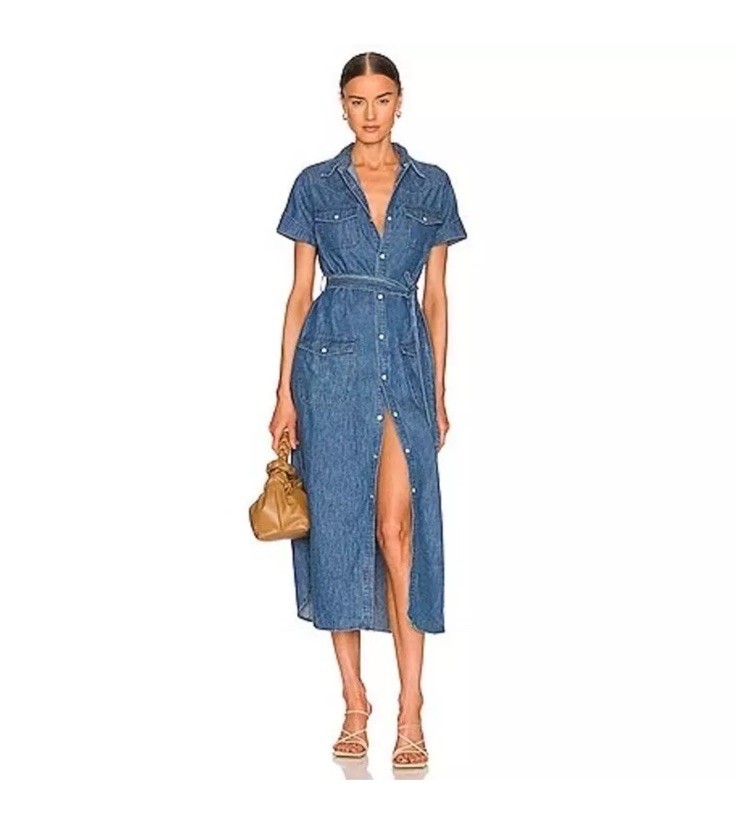 Boyish Jeans Revolve Marcel Western Shirt Dress In Blau Minimalist Womens Small